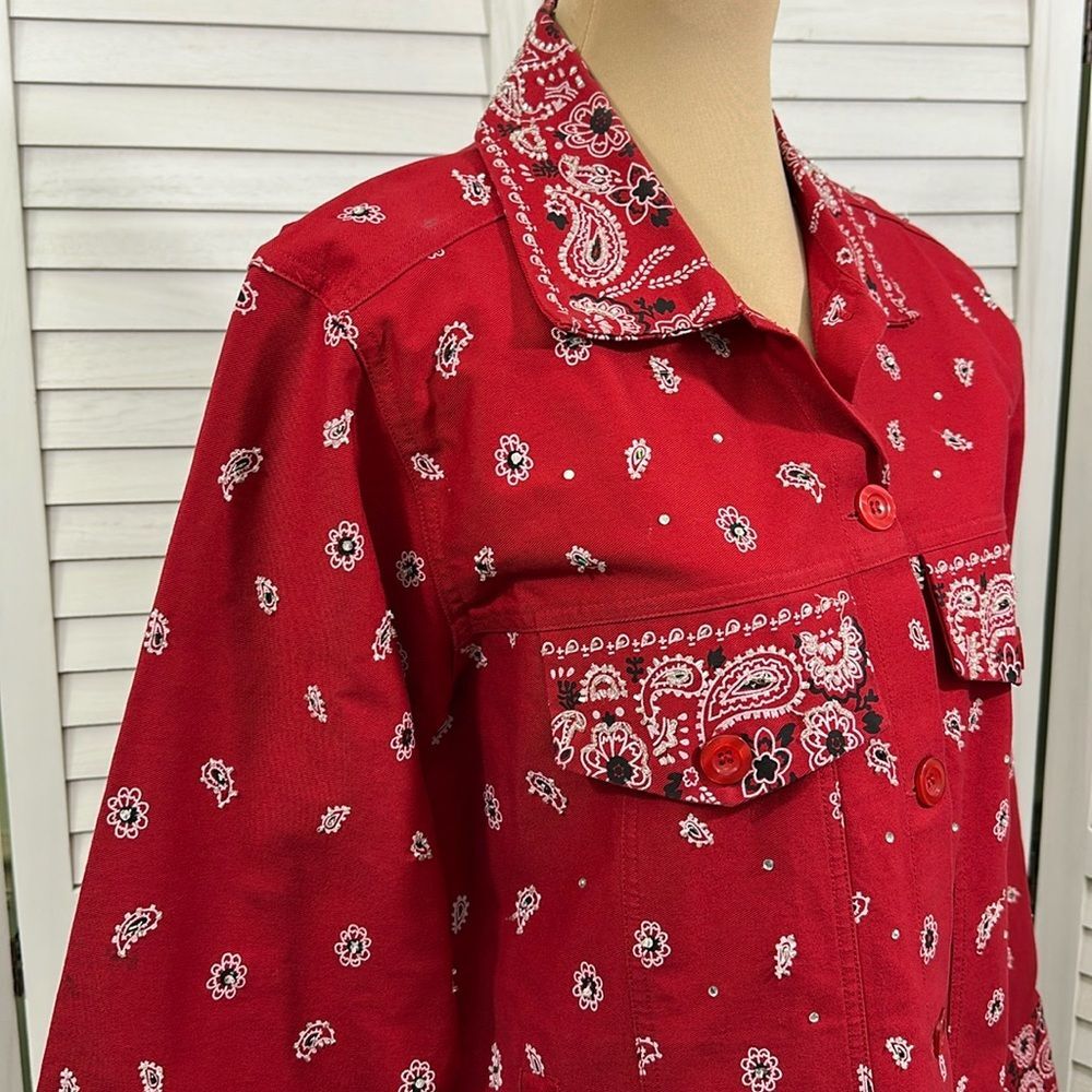 QUACKER FACTORY Embellished Jacket Medium Red Paisley NWOT - Picture 5 of 15